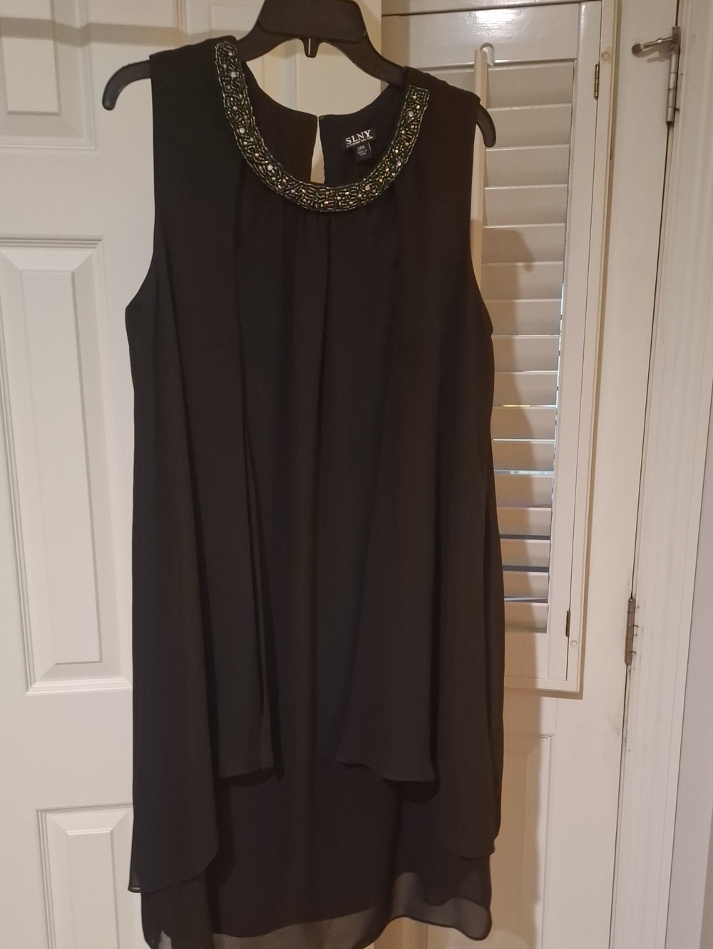 SLNY Black Beaded Neckline Dress
